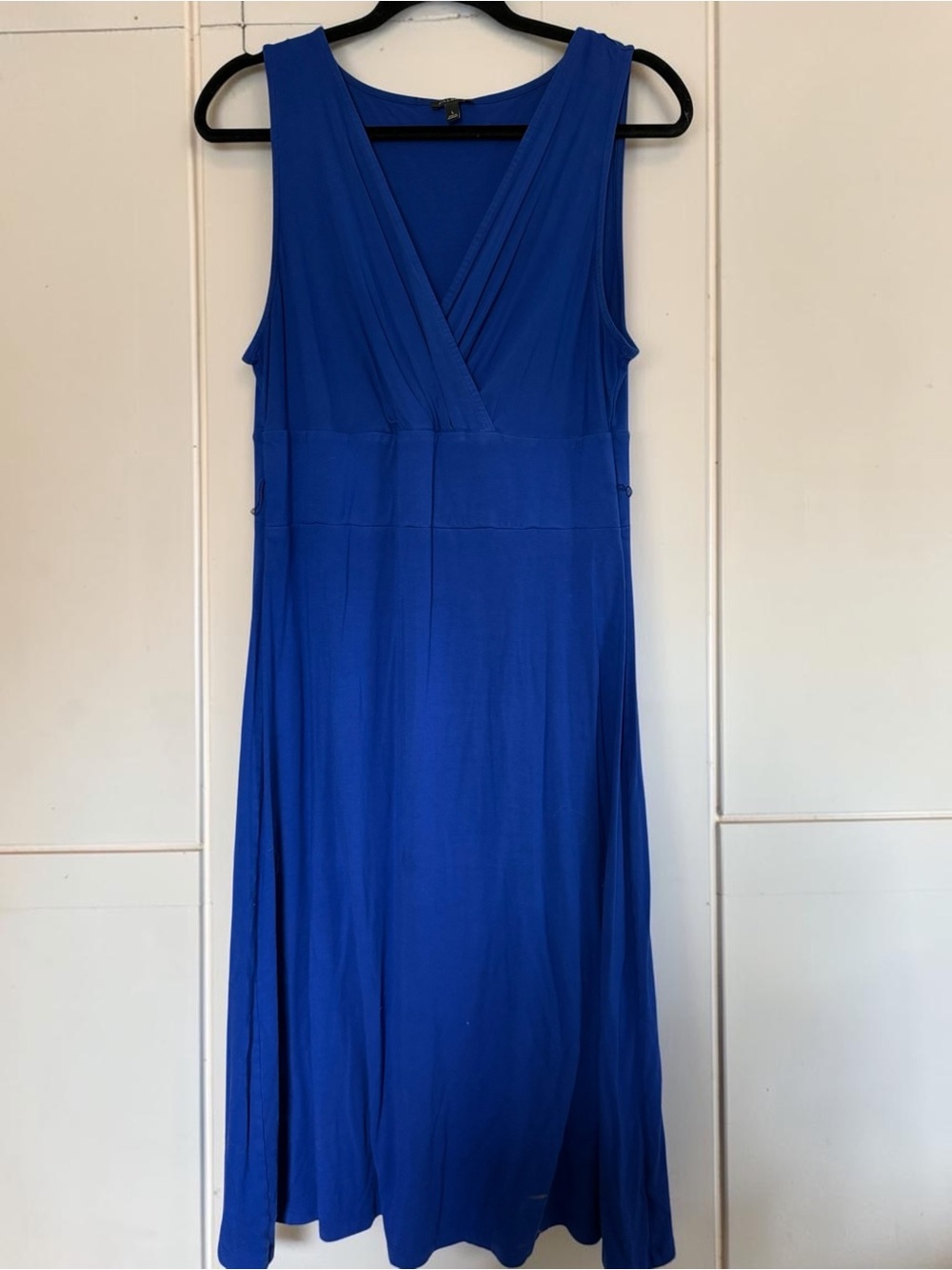 Talbots Cobalt Royal Blue Midi Dress Size L Wrap V-Neck Jersey Knit Sleeveless